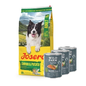 JOSERA Adult Salmon & Potato 12,5kg + WILD FARM Superfood Salmon (lašiša su cukinijomis, saldžiosiomis bulvėmis ir žolelėmis) 3x800 g pašaro šunims be grūdų