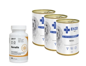 ENZO VET Inkstų dietos inkstų ligoms gydyti su jautiena šunims 3x400g + LAB-V Renalis 45 kapsulėsj