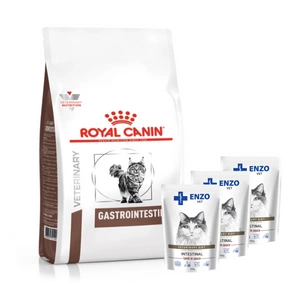 ROYAL CANIN Gastro Intestinal GI 32 400g CAT + ENZO VET Žarnynas su ėriena padaže katėms 3x100g