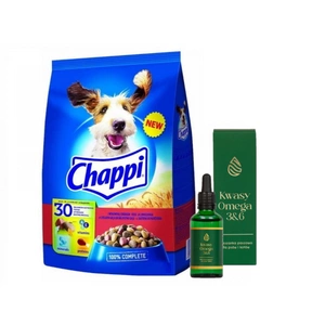 CHAPPI 9kg - sausas maistas šunims su jautiena, paukštiena ir daržovėmis + LAB-V Omega 3 ir 6 riebalų rūgštys bendrai šunų ir kačių sveikatos, kailio ir odos būklei gerinti 50ml