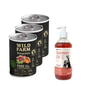 Wild Farm Monoprotein Pork 3x400g hipoalerginis maistas šunims + LAB V Lašišų aliejus šunims ir katėms 500ml