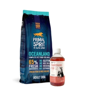 PRIMAL SPIRIT 65% Oceanland 12kg + LAB V Lašišų aliejus šunims ir katėms 500ml