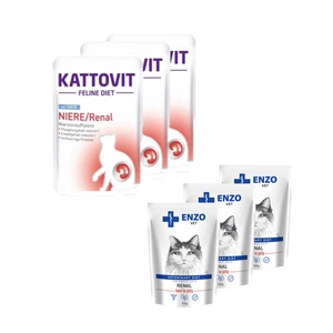 Kattovit Niere/Renal ančių 3x85g paketėlis + ENZO VET Renal su jautiena želė katėms 3x100g