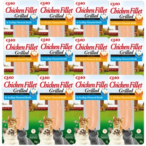 INABA Vištienos filė katėms - Vištiena vištienos sultinyje 6x25g + Vištiena šukučių sultinyje 6x25g