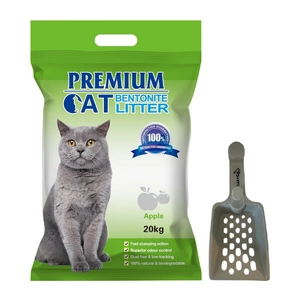 Premium Cat Clumping Bentonite Litter - APPLE kačių kraikas 20L + Nemokamas šiukšlių semtuvėlis