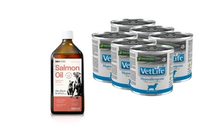 Farmina Vet Life Hypoallergenic Fish & Potato Dog 6x300g + Lab-V 100% lašišų aliejus įvairaus amžiaus šunims ir katėms 500ml šalto spaudimo