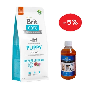 BRIT CARE Hypoallergenic Puppy Lamb 12kg + LAB V Lašišų aliejus šunims ir katėms 500ml 5% PIGIAU