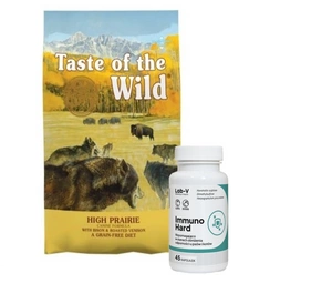 TASTE OF THE WILD High Prairie 12,2kg + LAB-V Immuno Hard - imuniteto stiprinimas šunims ir katėms 45 kapsulės