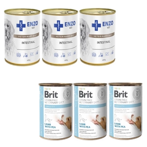 BRIT GF Veterinary Diets Dog Obesity 3x400g + ENZO VET Žarnyno dieta šunims su ėriena 3x400g