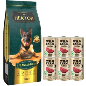 HEKTOR BALANCED Adult 15kg + WILD FARM Pate Beef 6x400g