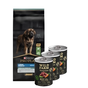 Purina Pro Plan Large Robust Optidigest, ėriena 14kg + Wild Farm Monoprotein Beef 3x400g hipoalerginis maistas šunims
