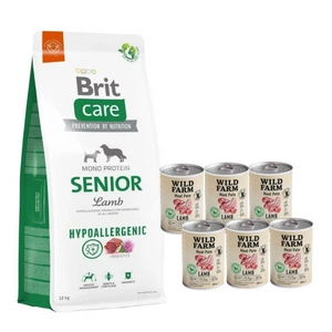 BRIT CARE Hypoallergenic Senior Lamb 12kg + Wild Farm Pate Lamb 6x400g ėrienos ėdalas šunims be glitimo