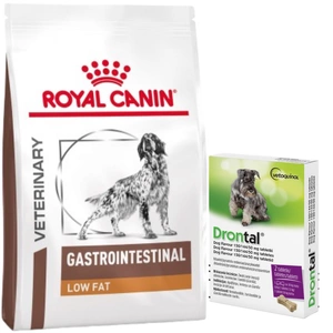 ROYAL CANIN Gastro Intestinal Low Fat LF22 12kg + Vetoquinol Drontal - šuns skonis 2tabl.