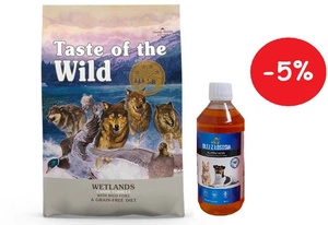 Taste of the Wild Wetlands 5,6 kg + LAB V Lašišų aliejus šunims ir katėms 500ml
