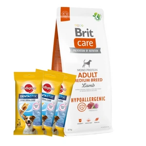 BRIT CARE Dog Hypoallergenic Adult Medium Breed Lamb 12kg + 3xDentaStix NEMOKAMAI