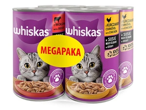 WHISKAS Adult PUSH 4X400G - drėgnas kačių ėdalas padaže (2x SU VIKIENA, 2x SU VĖŽIU)