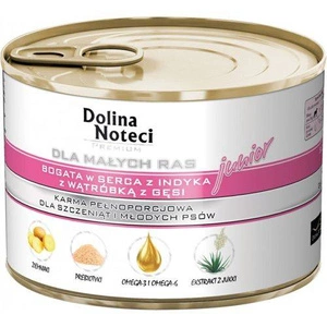 Dolina Noteci PREMIUM mažų veislių šunims JUNIOR kalakuto širdelės ir žąsies kepenėlės 12x185 g