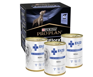 PURINA PVD FortiFlora Dog 30 paketėlių + 3x ENZO VET Inkstų dietos inkstų ligoms gydyti su jautiena šunims 400g