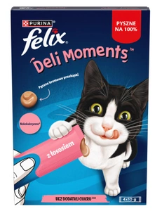 Felix Deli Moments Kreminiai kačių užkandžiai su lašiša 4x10g