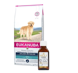 EUKANUBA Adult Golden Retriever 12kg + Lab-V 100% lašišų aliejus įvairaus amžiaus šunims ir katėms 100ml šalto spaudimo