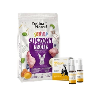 DOLINA NOTECI Premium Junior triušių sausas maistas šunims 4kg + Lab-V ADE Complex - vitaminų A, D ir E kompleksas šunims ir katėms