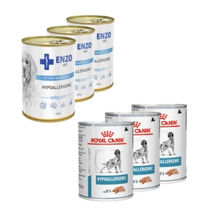 ROYAL CANIN Hypoallergenic DR21 3x400g skardinė + ENZO VET Hipoalerginė dieta su kalakutiena šunims 3x400g