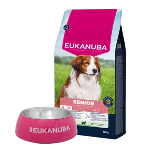 EUKANUBA Mature&Senior Mažų ir vidutinių veislių ėriena su ryžiais 12kg + Nemokama Eukanuba dubuo
