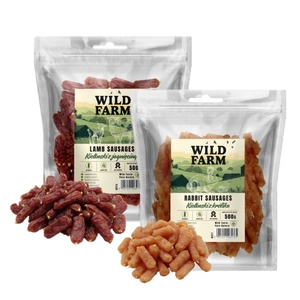 WILD FARM triušienos dešrelės 500g + ėrienos dešrelės 500g skanėstai šunims