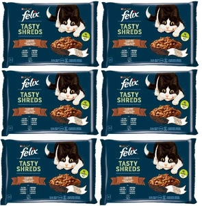 FELIX Tasty Shreds drėgnas kačių ėdalas su antiena ir kalakutiena padaže 24x80g (6x4x80g)