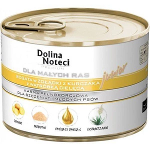 Dolina Noteci PREMIUM mažų veislių šunims JUNIOR su vištienos skrandžiais ir veršienos kepenimis 12x185 g