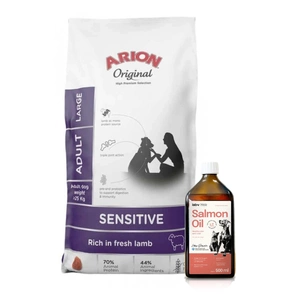 ARION Original Sensitive Large Breeds 12kg + Lab-V 100% lašišų aliejus įvairaus amžiaus šunims ir katėms 500ml šalto spaudimo