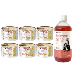 4Vets katėms Šlapimo nestruvite 6x185g + LAB V Lašišų aliejus šunims ir katėms 500ml