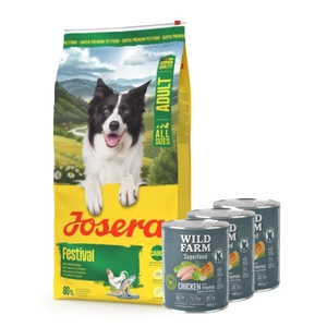 JOSERA Festivalis 12,5 kg + WILD FARM Superfood Chicken (Vištiena su moliūgais, obuoliais ir žolelėmis) 3x800 g pašaro šunims be grūdų