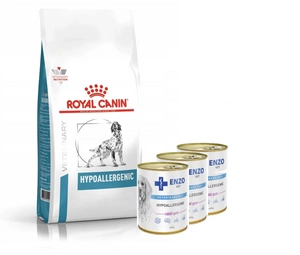 ROYAL CANIN Hypoallergenic DR21 14kg + 3x ENZO VET Hipoalerginė dieta su triušiena šunims 400g