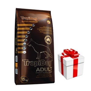 TROPIDOG Super Premium suaugusiems vidutinių ir didelių veislių šunims ėriena su ryžiais 15kg + Staigmena Šunui