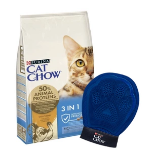 PURINA Cat Chow 3in1 turtingas kalakutienos ėdalas 15kg + nemokama priežiūros pirštinė