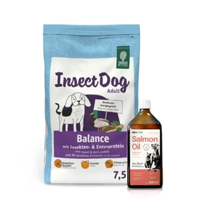 GREEN PETFOOD InsectDog Balance 7,5kg + Lab-V 100% lašišų aliejus įvairaus amžiaus šunims ir katėms 500ml šalto spaudimo