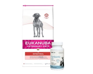 EUKANUBA Intestinal Dog 12kg + LAB-V Synbiotic Vet - virškinamojo trakto sveikata ir žarnyno mikroflora šunims ir katėms 45 kapsulės