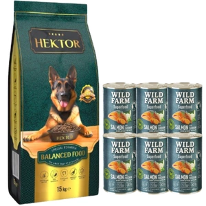 HEKTOR BALANCED Adult 15kg + WILD FARM Superfood Salmon 6x400g
