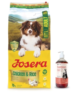 JOSERA Chicken&Rice 12,5kg + LAB V Lašišų aliejus šunims ir katėms 500ml