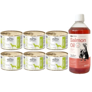 4Vets Dog Allergy 6x185g + LAB V Lašišų aliejus šunims ir katėms 500ml