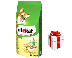 KITEKAT 12 kg - sausas kačių maistas su vištiena ir daržovėmis + STAIGMENA KATEI