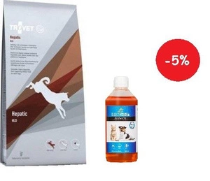 TROVET HLD Hepatic (šuniui) 12,5kg + LAB V Lašišų aliejus šunims ir katėms 500ml