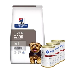 HILL'S PD Prescription Diet Canine L/d Liver Care 4kg + ENZO VET Hepatic nuo kepenų ligų šunims 3x400g
