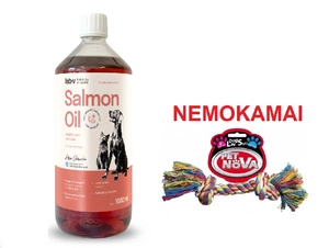 LAB V Lašišų aliejus šunims ir katėms 1000ml + Pet Nova Medvilninė virvė 17cm