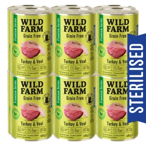 WILD FARM Premium Grain Free kalakutiena ir veršiena 12x400g - sterilizuotų kačių ėdalas be grūdų