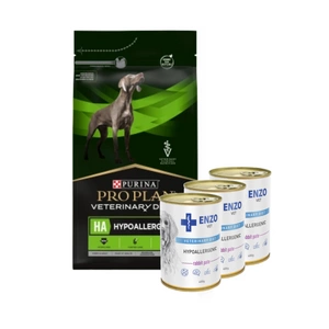 PURINA Veterinary PVD HA Hypoallergenic Dog 3kg + ENZO VET Hipoalerginė dieta su triušiena šunims 3x400g