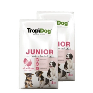 TROPIDOG Premium Junior mažų ir vidutinių veislių šunys su lašiša ir ryžiais 2x8kg
