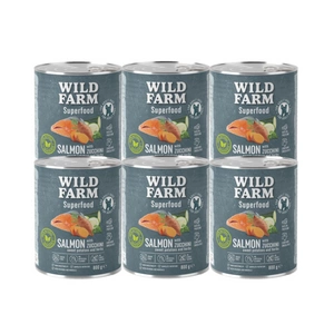 WILD FARM Superfood Salmon (lašiša su cukinijomis, saldžiosiomis bulvėmis ir žolelėmis) 6x800 g pašaro šunims be grūdų