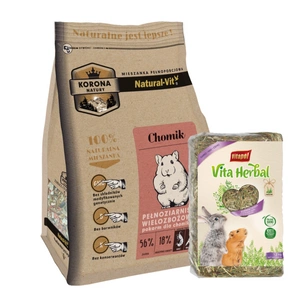 KORONA NATURY Natural-Vit maistas žiurkėnams 1,6kg + VITAPOL Šienas graužikams 1,2kg